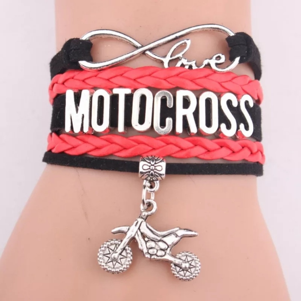 Cute I ❤️Motocross Leather Charm Bracelet